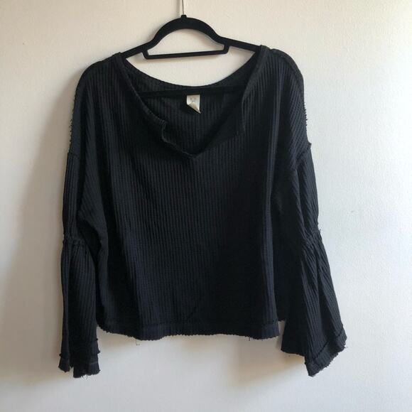 Free People Dahlia Bell Sleeve Thermal in Black - Picture 3 of 5